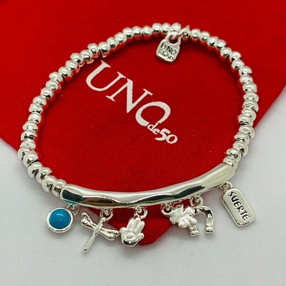 UNO de 50 Luckykeys bracelet amazonite/dragonfly/hand/four-leaf clover/horseshoe - Picture 2 of 6